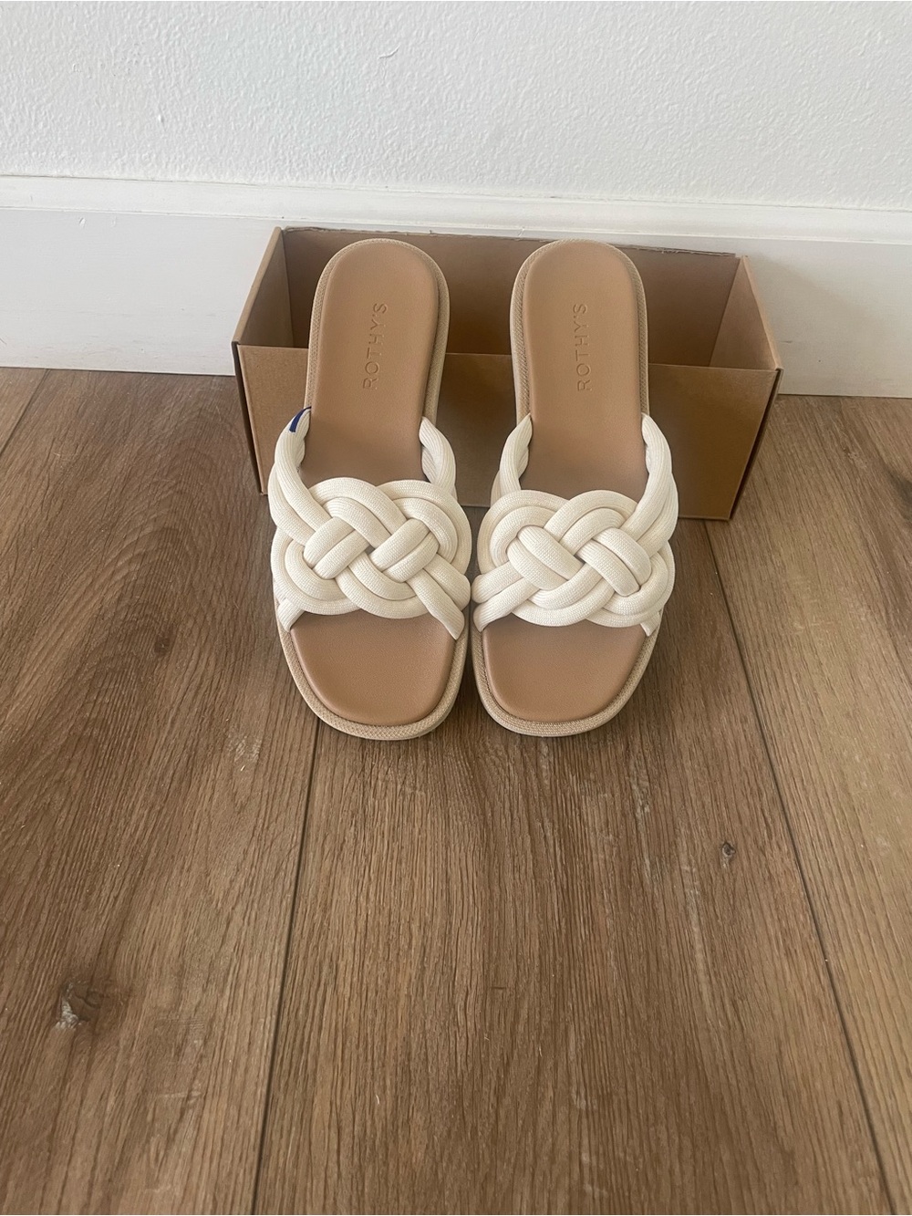 Rothy's Cream Braided Knot Slide Sandals
